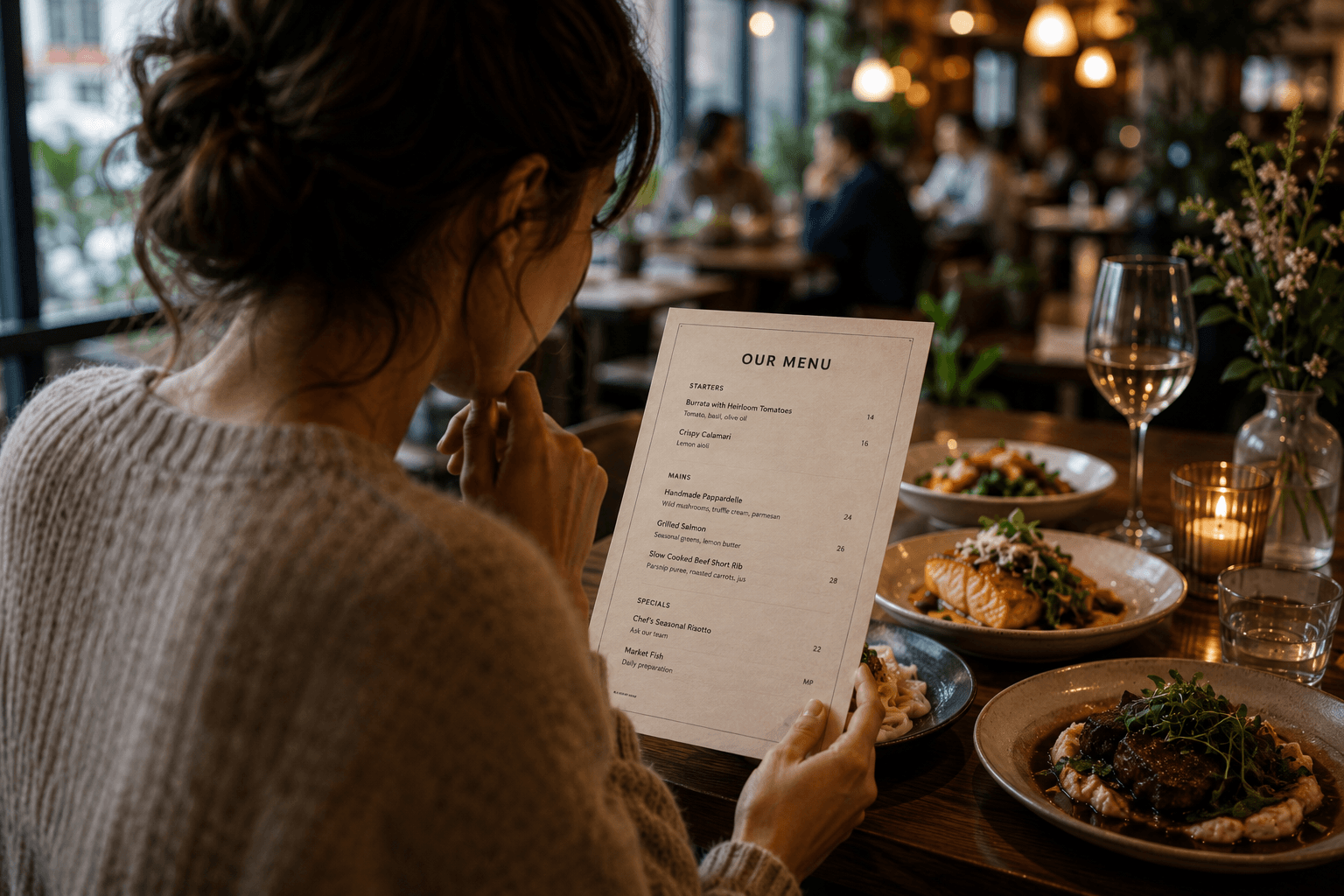 Restaurant customers looking at a digital menu